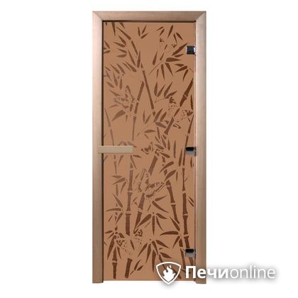 Дверь стеклянная Банный эксперт Бамбук и бабочки бронза матовое 8мм коробка ольха 190/70 в Санкт-Петербурге